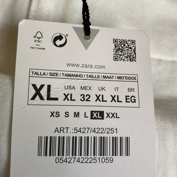 NWT. Zara White Linen Blend Full Length Pants. Size XL. - Picture 9 of 11